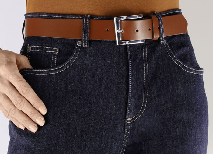Trendy leren damesriem, 3,5 cm breed COGNAC