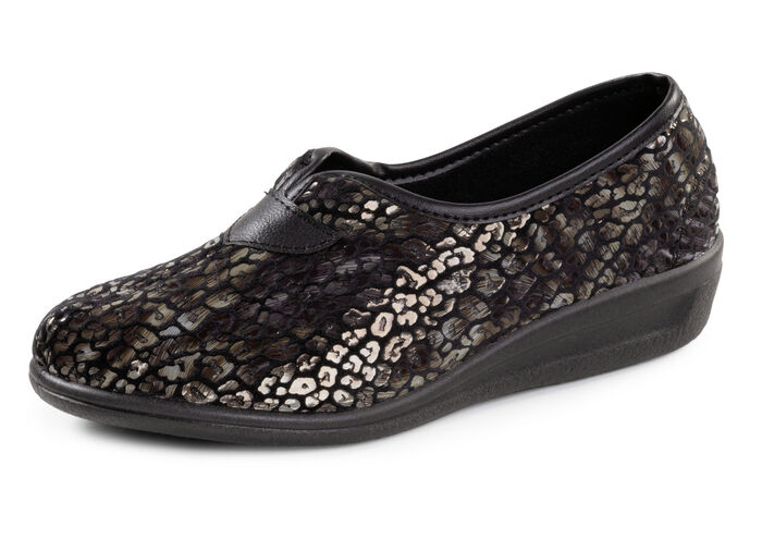 Slippers van fluweel met een print en een luipaarddessin ZWART-BRONS