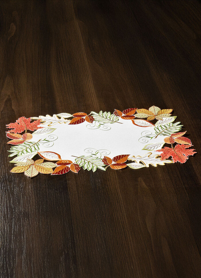 Herfst tafel- en kamerdecoratie met bladmotieven WIT-MULTICOLOR