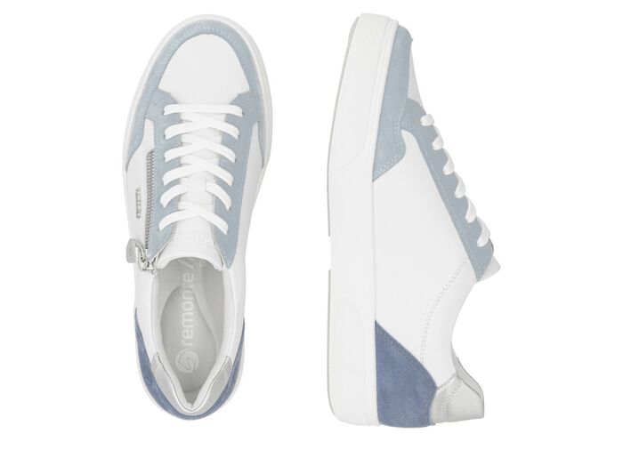 Remonte sneakers gemaakt van nappa- en su&egrave;deleer met metallic afwerking BLAUW-WIT-ZILVER