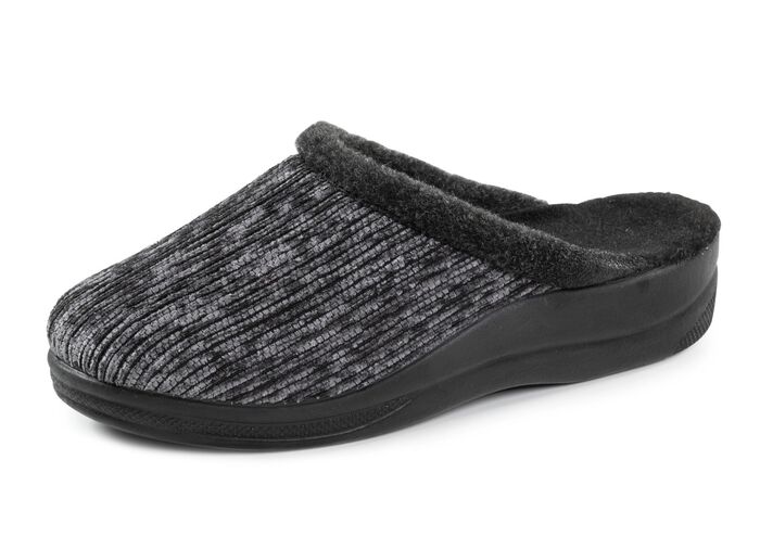 Laurina pantoffels van iriserend corduroy materiaal met vilten bies GRIJS