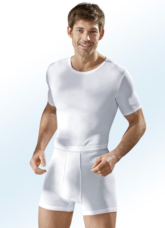 Hermko drie-pack dubbele ribbroek met gulp, wit 