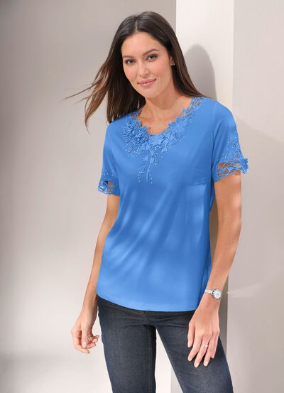 Shirt met bloemenkant in 5 kleuren 