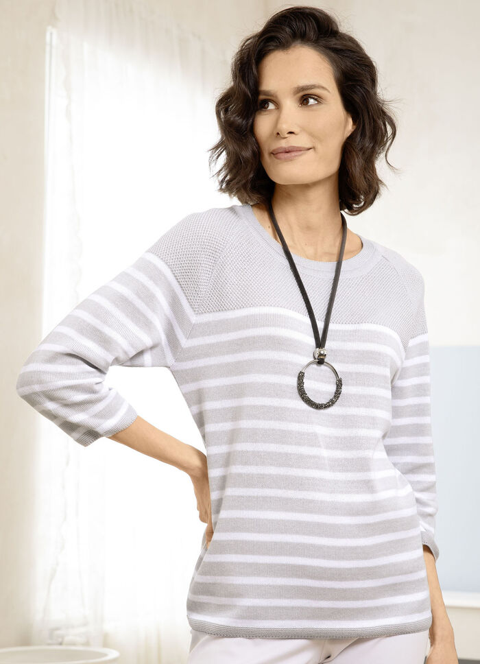 Trui met strepenmotief LICHTGRIJS-WIT