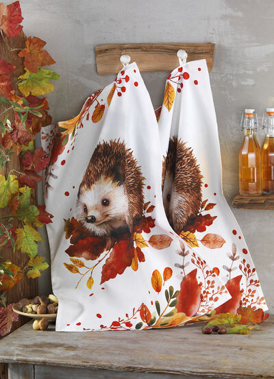Herfstachtige katoenen theedoeken, set van 2 