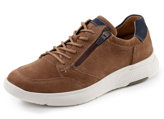Waldläufer, comfortabele herensneakers, breedte H, met uitneembaar voetbed COGNAC-MARINE