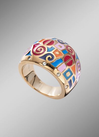 Damesring met moza&iuml;ekpatroon en kristallen 