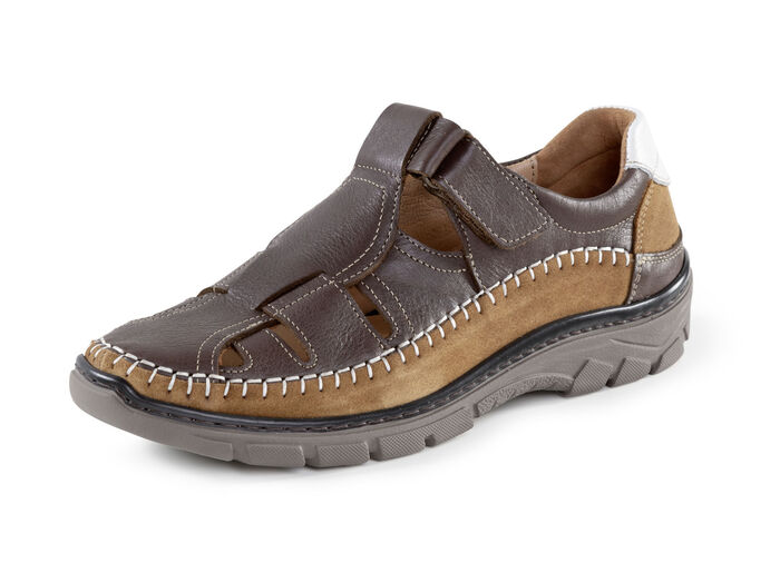 Slippers gemaakt van rundnappa en suède leer TABAK-COGNAC