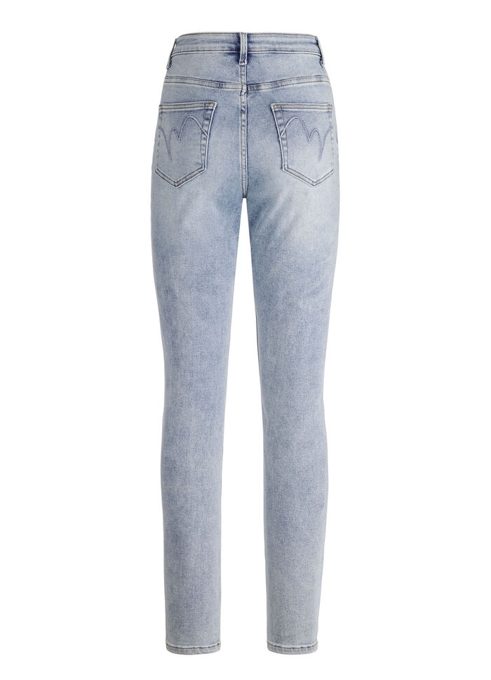 Jeans met strassversiering en glanzende bloemmotieven 