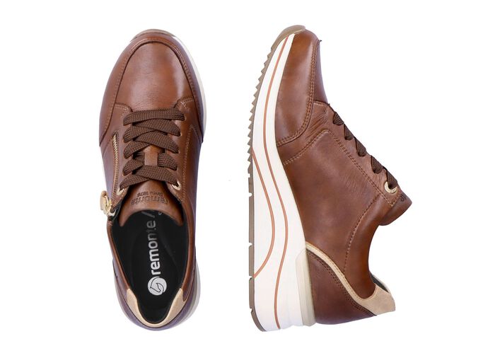 Remonte sneakers met veters en mat gouden bies 