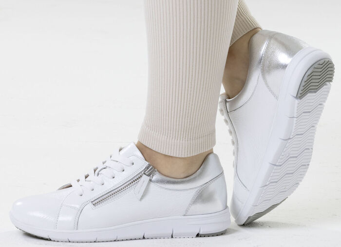 ELENA EDEN, comfortabele damessneakers, breedte G, met uitneembaar voetbed WIT-ZILVER