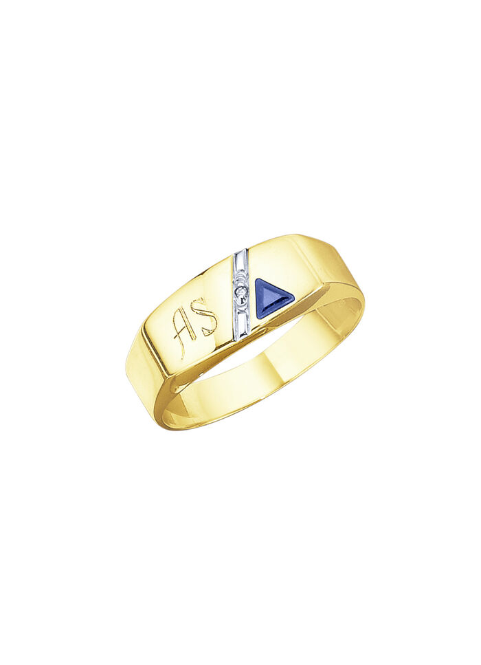 Herenring met diamant en saffier 