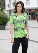 Shirt met zilverfolie aan de voorkant in 2 kleuren GROEN-WIT