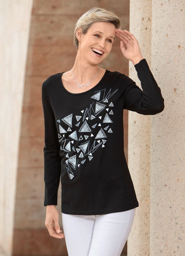 Shirt met contrastprint ZWART