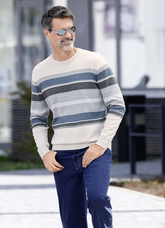 Trui met ronde hals NATUR-GRAU-JEANSBLAU GESTREIFT