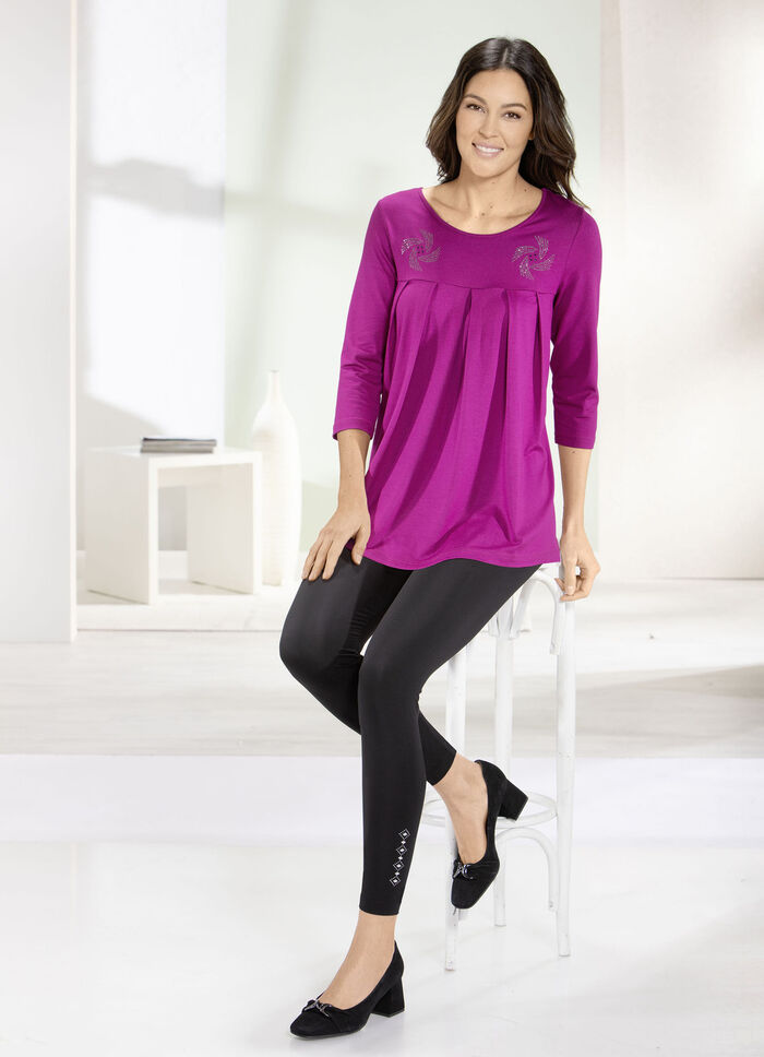 Lang shirt met decoratieve platen in 3 kleuren FUCHSIË