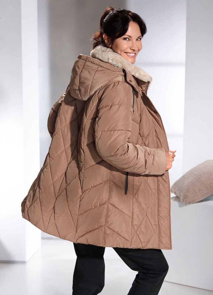 Jas met imitatiebontrand op de kraag 