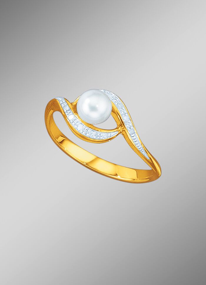 Tweekleurige damesring met zoetwaterparel 