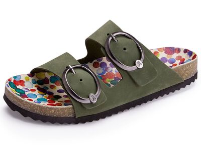 Andrea Conti muiltjes met kleurrijk bedrukt leren voetbed 