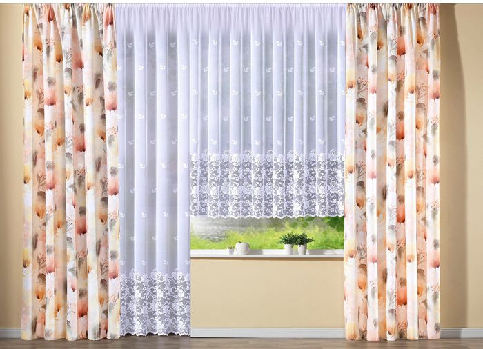 Overgordijn met bloemenmotief, met universele railband 