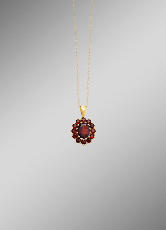 Bloemvormige hanger met granaat 