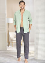 Pyjama met doorknoopsluiting en open manchetten 