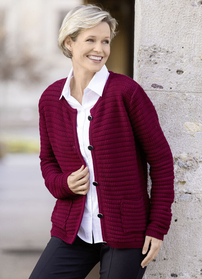 Cardigan met all-over structuur BORDEAUX