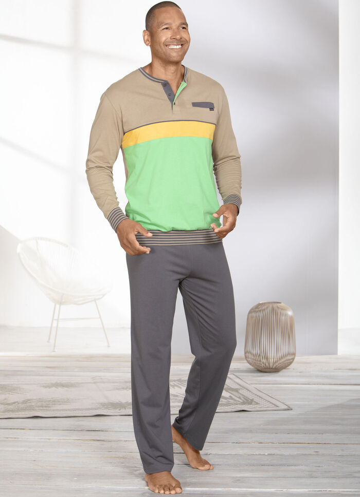 Pyjama met knoopsluiting en open manchetten 