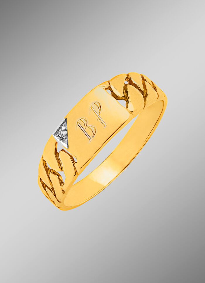 Herenring met diamant, geschikt om te graveren 