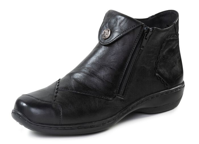 ELENA EDEN laarsje met een subtiele gekreukelde structuur en metalen sieraden ZWART