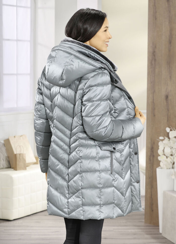 Jas met afneembare rand van imitatiebont op de kraag 