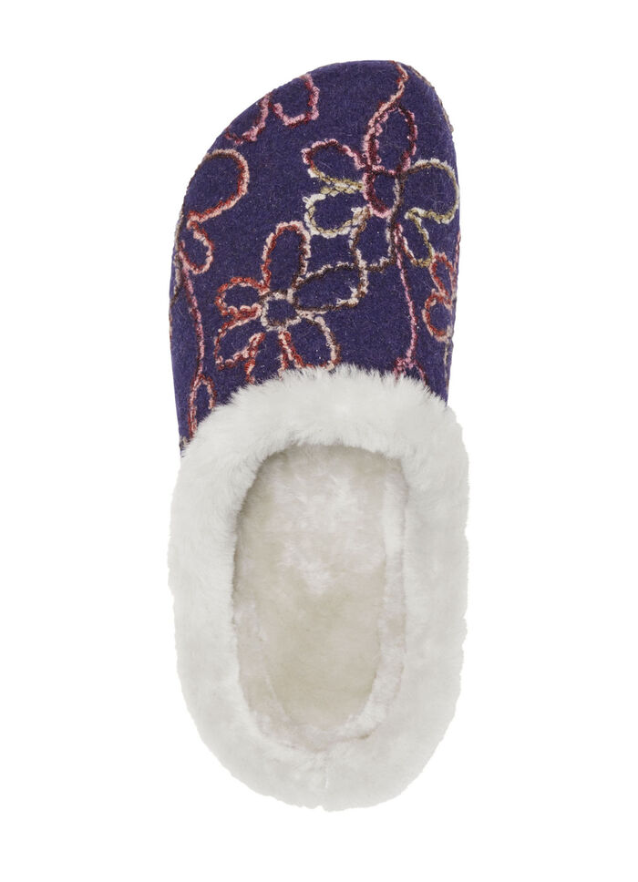 Mubb wolvilt pantoffels met kleurrijk bloemenborduurwerk MARINE-ECRU