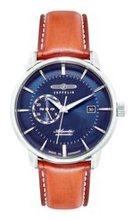 Zeppelin automatisch herenhorloge met roestvrijstalen kast en leren band 