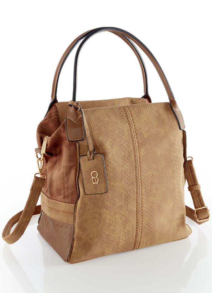 Collezione Alessandro tas gemaakt van deels veloursmateriaal met reptielreliëf COGNAC