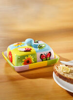 Kleurrijke keramische botervloot 