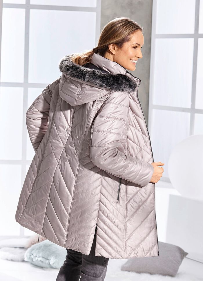 Korte mantel met afneembare kunstbont kraag 