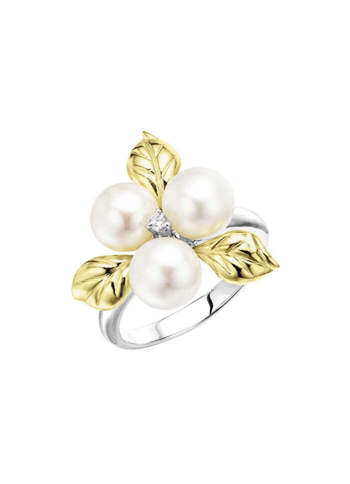Bloeiende elegantie: damesring met schelpparels en synthetische zirkonia 