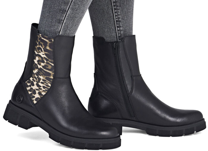 Remonte, modieuze dames enkellaarsjes, winterschoenen, breedte G, met rits SCHWARZ-BRAUN