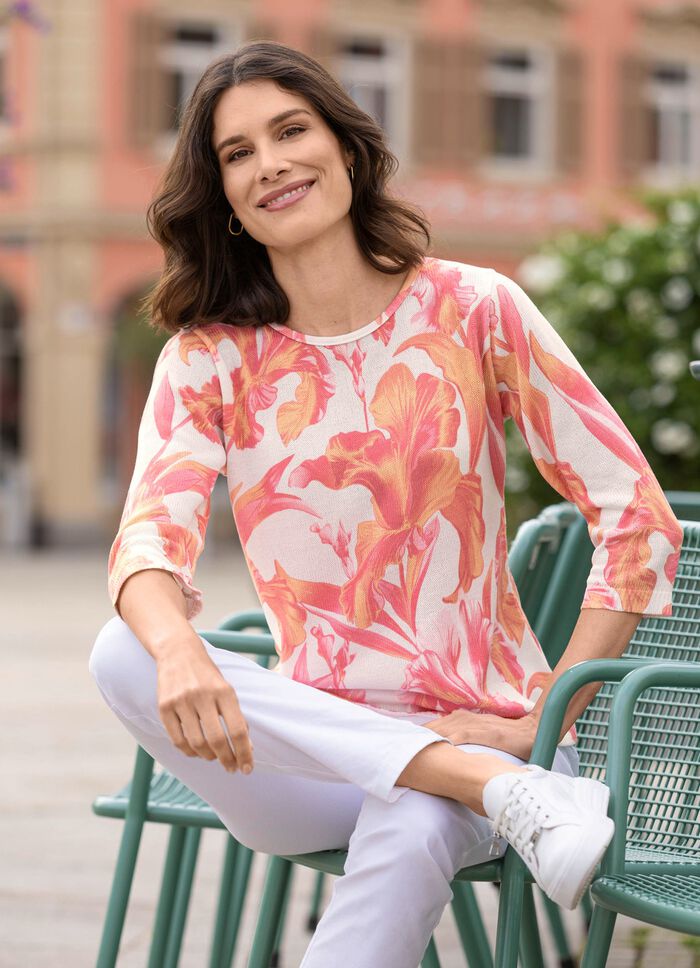 Trui in fijngebreide bloemenprint 