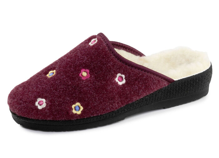 Gevoerde damespantoffels, met nieuwe wol BORDEAUX