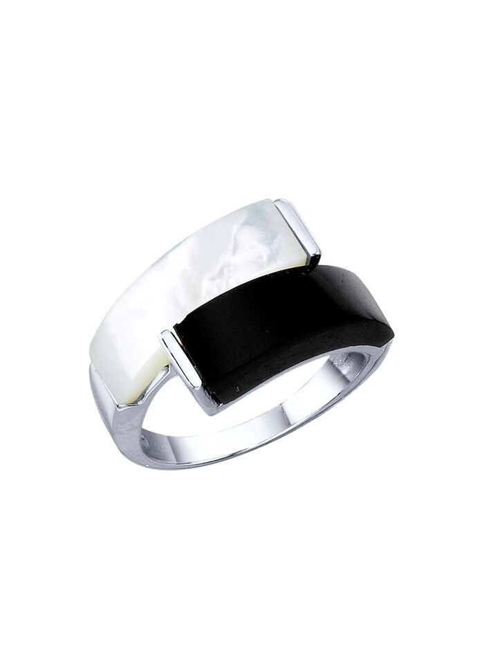 Damesring met echte onyx en echt parelmoer 