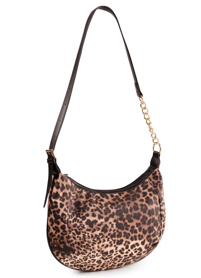 Tas, dames, met verstelbare schouderband met kettingdetail BRUIN-ZWART