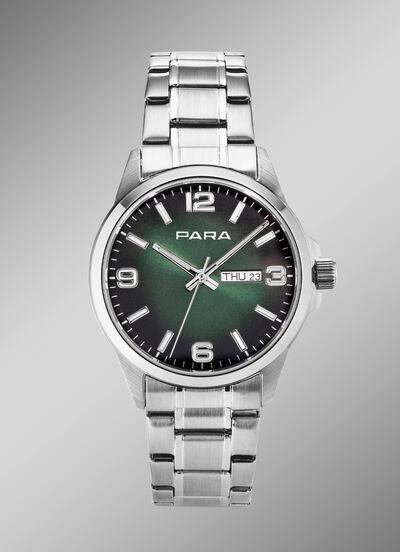 Para-quartz herenhorloge met stalen bandkast 