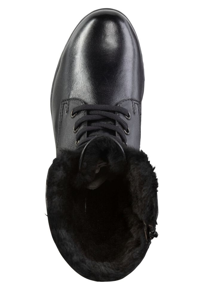 ELENA EDEN enkellaarzen met veters en omslagkraag van lamsleer ZWART