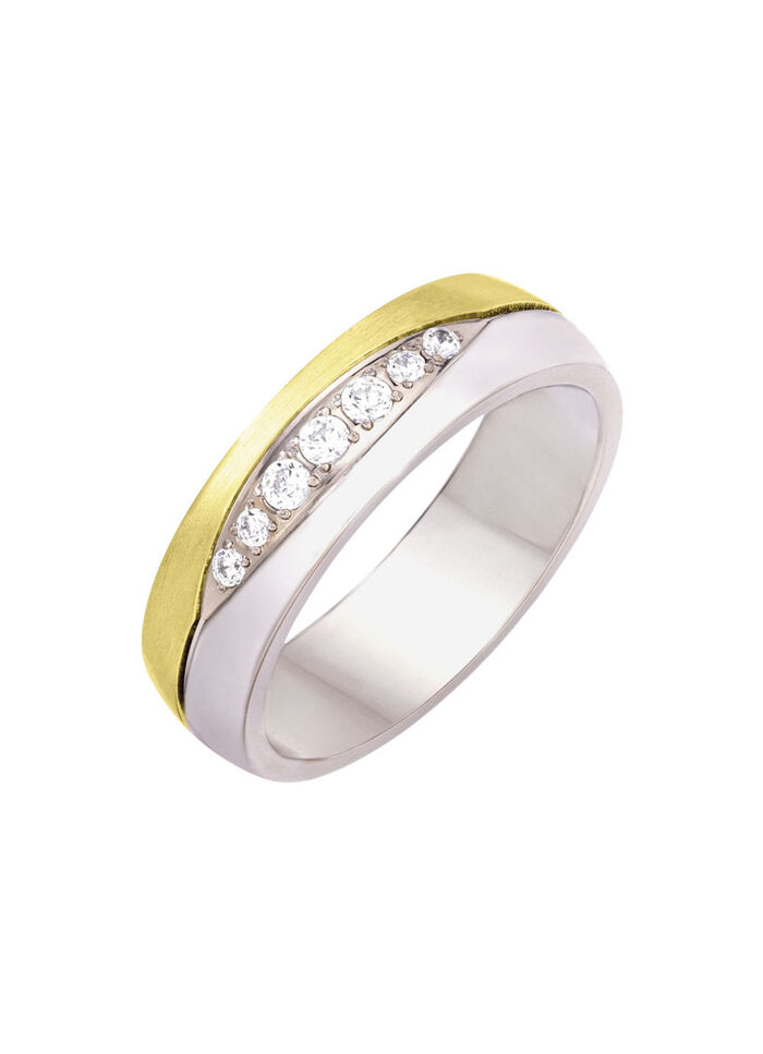 Damesring in bicolor met synthetische zirkonia 