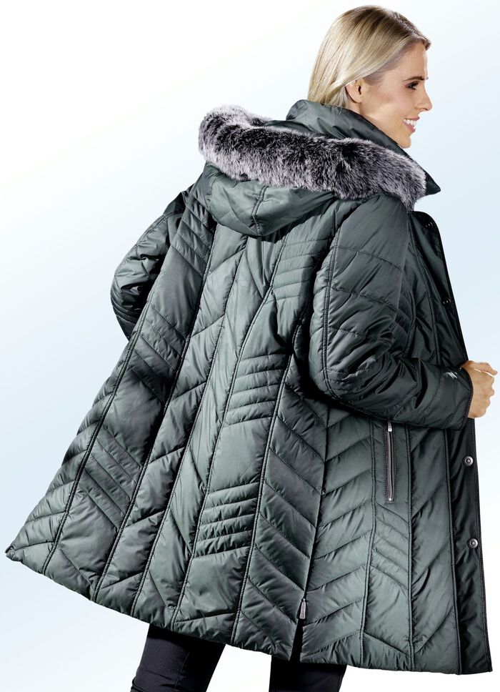 Korte jas met afneembare capuchon PIJNGROEN