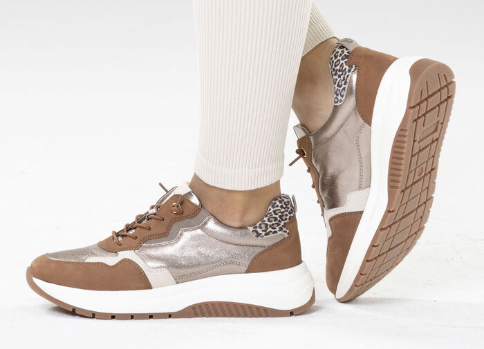 Caprice, trendy damessneakers, breedte G, met uitneembaar voetbed COGNAC-ALTGOLD