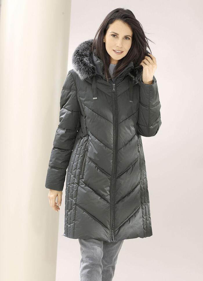 Functionele korte jas met vaste capuchon GRAFIET