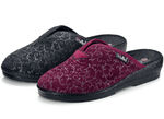Tweepack klassieke damespantoffels, breedte H, met bedrukt veloursmateriaal 1x BORDEAUX 1x ZWART