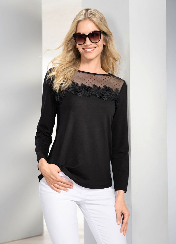 Shirt-tuniek met mesh-inzetstuk 